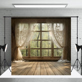 Aperturee - Aperturee Beige Curtain Window Bamboo Forest Scene Backdrop